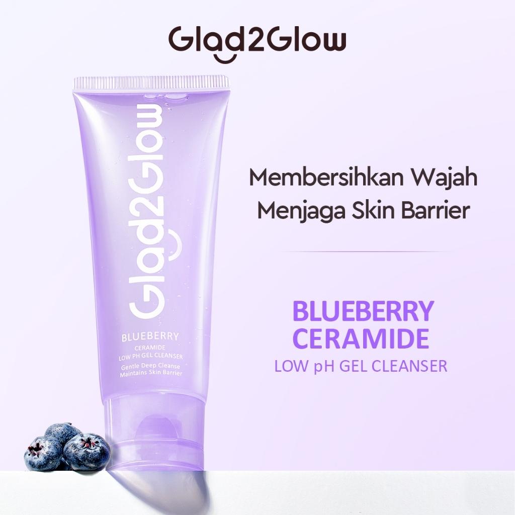 GLAD2GLOW Blueberry Ceramide Low pH Gel Cleanser 70ml - Gentle Hydrating Face Wash for All Skin Types - Fragrance-Free & Alcohol-Free