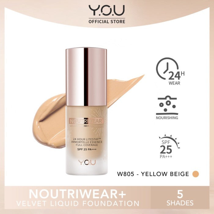 YOU 24H NoutriWear+ Velvet Liquid Foundation SPF Alas Bedak Perawatan Wajah Tahan Lama 24 Jam Full Coverage Kosmetik