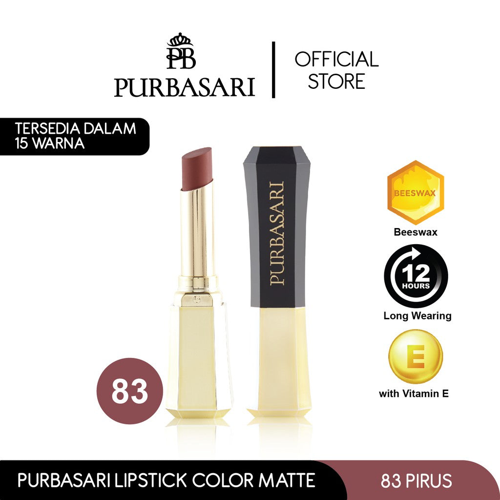 Purbasari Lipstick Color Matte 83 / Lipstick Matte / Lipstick tahan 12jam - Ringan dan lembut di bibir