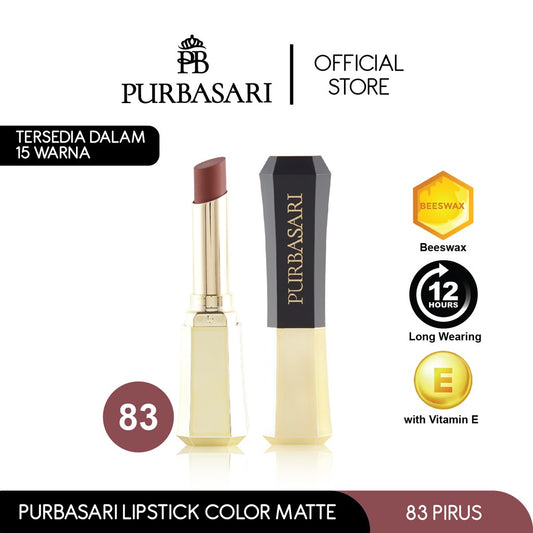 Purbasari Lipstick Color Matte 83 / Lipstick Matte / Lipstick tahan 12jam - Ringan dan lembut di bibir