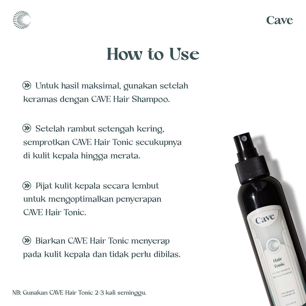CAVE Hair Tonic 150 ml - Penumbuh Pemanjang Pelebat Rambut Pria Mengurangi Rontok & Kebotakan