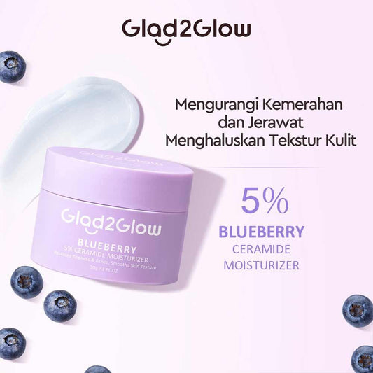 Glad2Glow 5% Ceramide Moisturizer Blueberry 30g - Barrier Boosting Hydration for Dry Flaky Irritated Skin with Blueberry Extract & Ceramide Complex