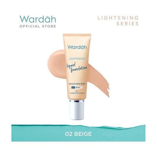 Wardah Lightening Liquid Foundation 02 Neutral Beige – Lightweight Coverage + Brightening Power with SPF