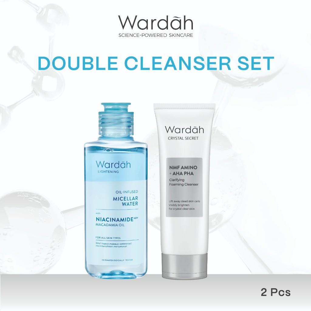 Wardah Double Cleanser Set | Micellar Water 100ml + Acnederm Gel Cleanser | Deep Cleansing for Acne-Prone Skin | Oil-Free | Gentle Daily Skincare