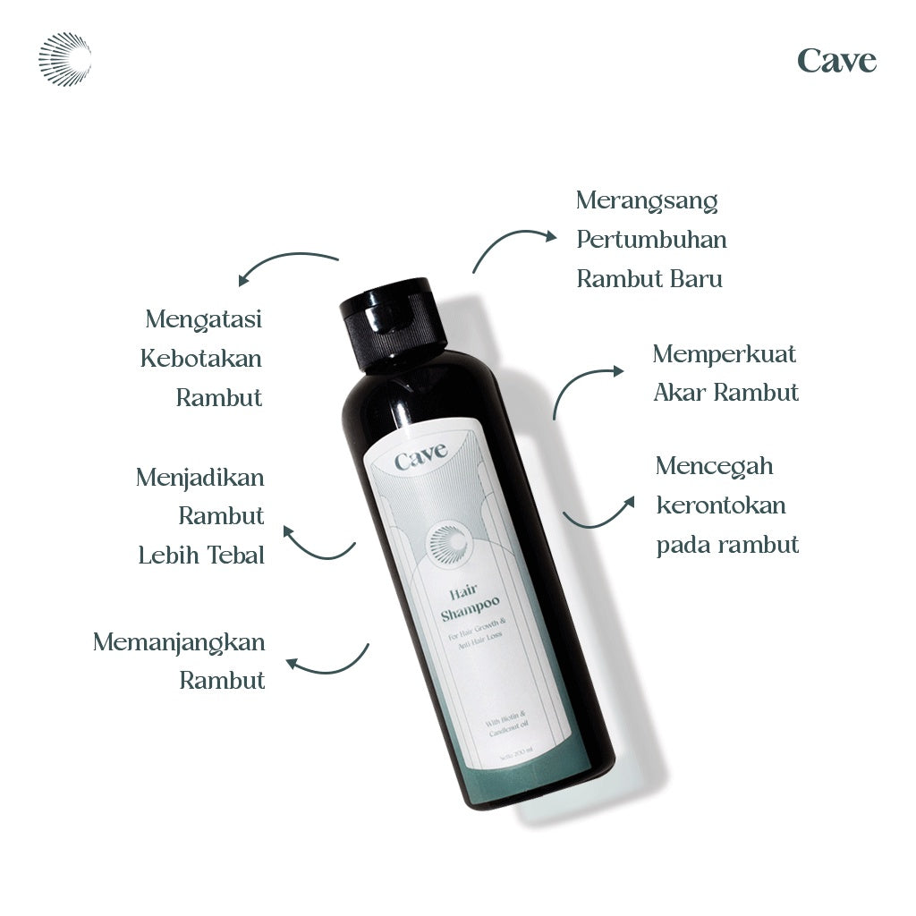 CAVE Hair Shampoo 200 ml - Penumbuh Pemanjang Pelebat Rambut Pria Mengurangi Rontok & Kebotakan