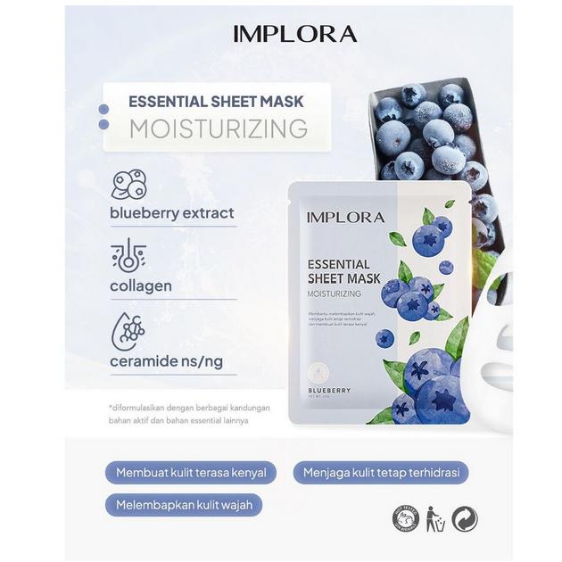 Implora Essential Sheet Mask Masker Wajah Tipis Lembap Berlapis