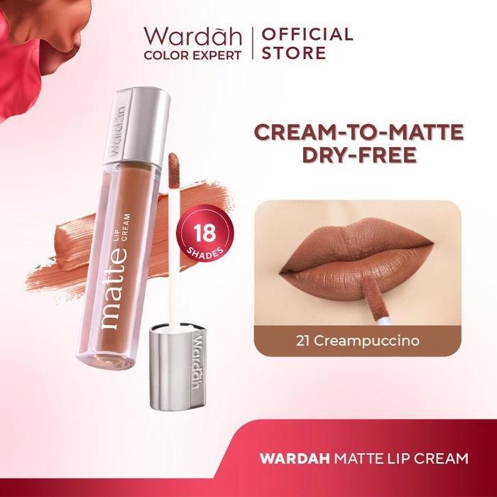 Wardah Exclusive Matte Lip Cream Tasya Farasya 21 Creampuccino 18 Shades SPF20 PA++ Non-Dry Formula High Pigmented Cream Texture