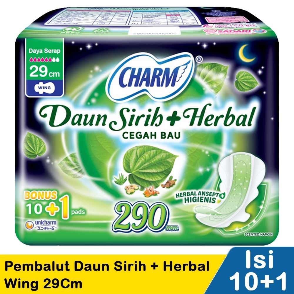 Charm Herbal Sanitary Pads 10+1’s Wings 29cm – With Betel Leaf + Herbal Freshness for Extra Comfort