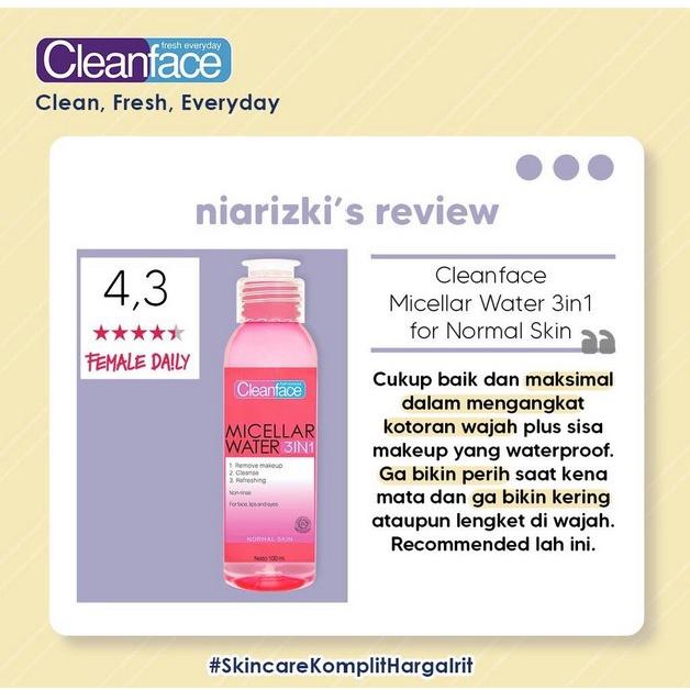 CLEANFACE Purbasari Micellar Water 3in1 – For Normal / Oily Skin – Makeup Remover & Cleanser