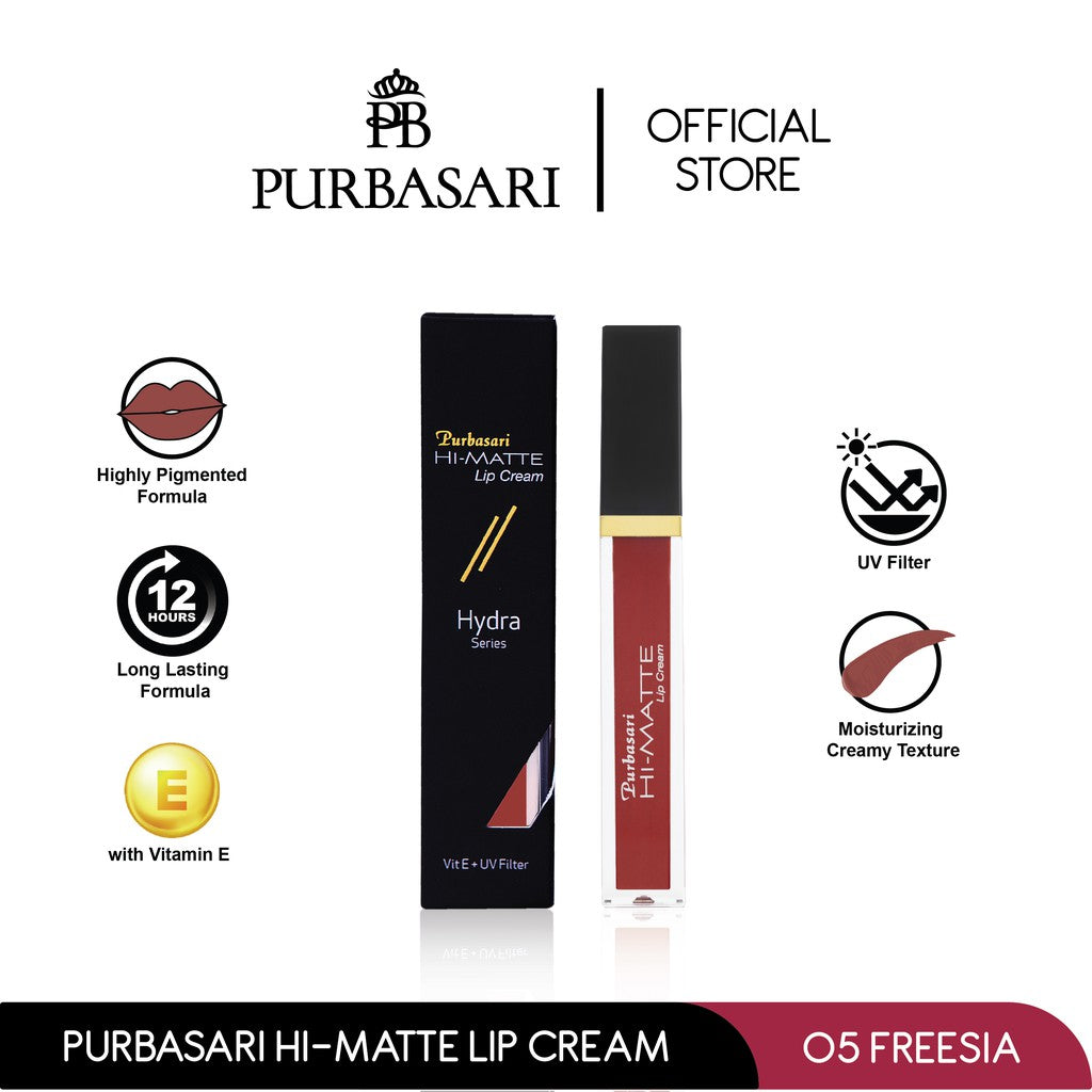 Purbasari Hi-Matte Lip Cream 05 Freesia / Matte Lipcream / Matte Lipstick - Lembut Tahan Lama Pelembab Pigmentasi Tinggi