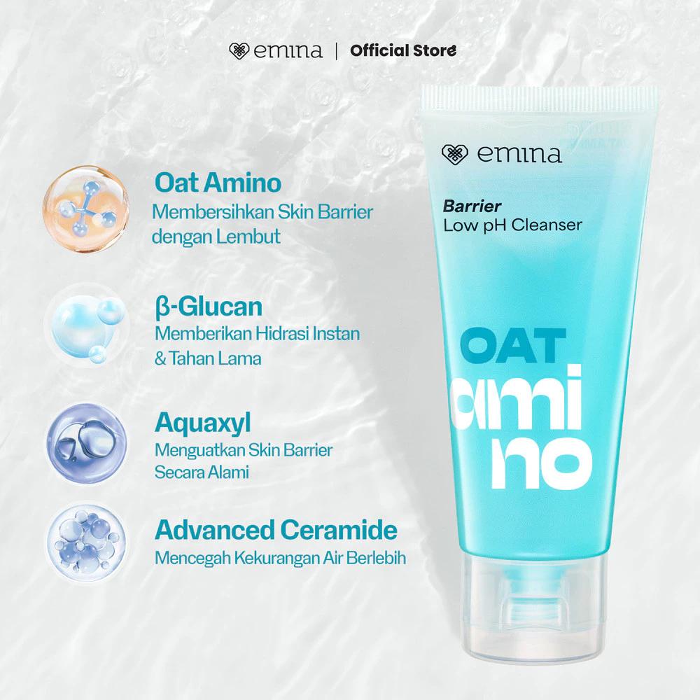 Emina Oat Amino Ceramide Barrier Low pH Gel Cleanser 70ml - Facial Wash Skincare Brightening Glowing Facial Soap Repairs Skin Barrier