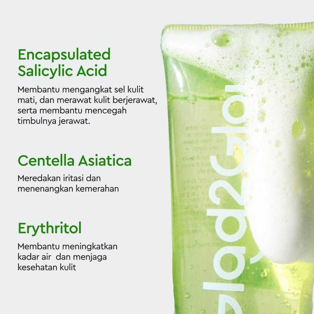 Glad2Glow Centella Salicylic Acid Acne Gel Cleanser 70mL Gentle Face Wash for Acne Prone Skin Deep Cleansing Soothing Care