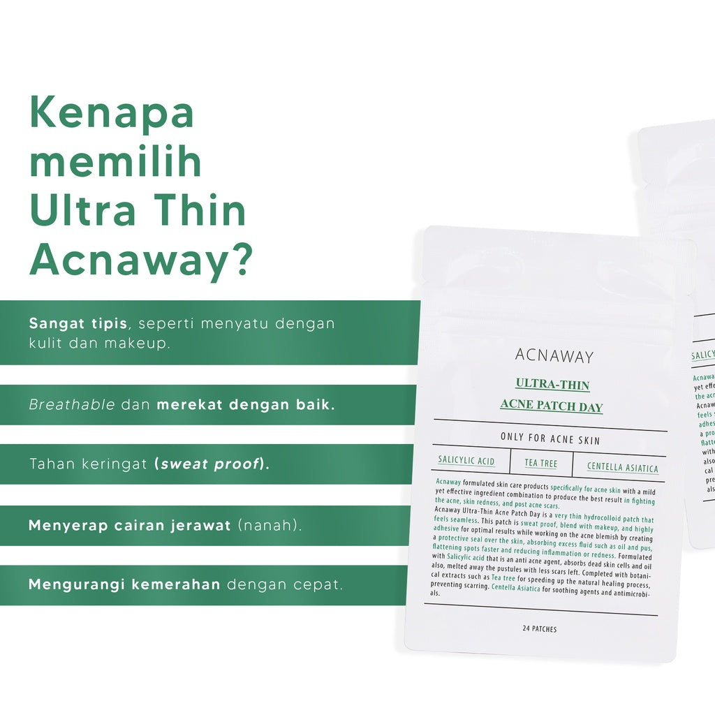 ACNAWAY Ultra Thin Acne Patch – Pimple Patch Tipis untuk Jerawat, Tahan Keringat & Bisa Dipakai di Bawah Makeup | Acne Sticker Salicylic Acid + Tea Tree + Centella Asiatica | Skincare Jerawat Tempel