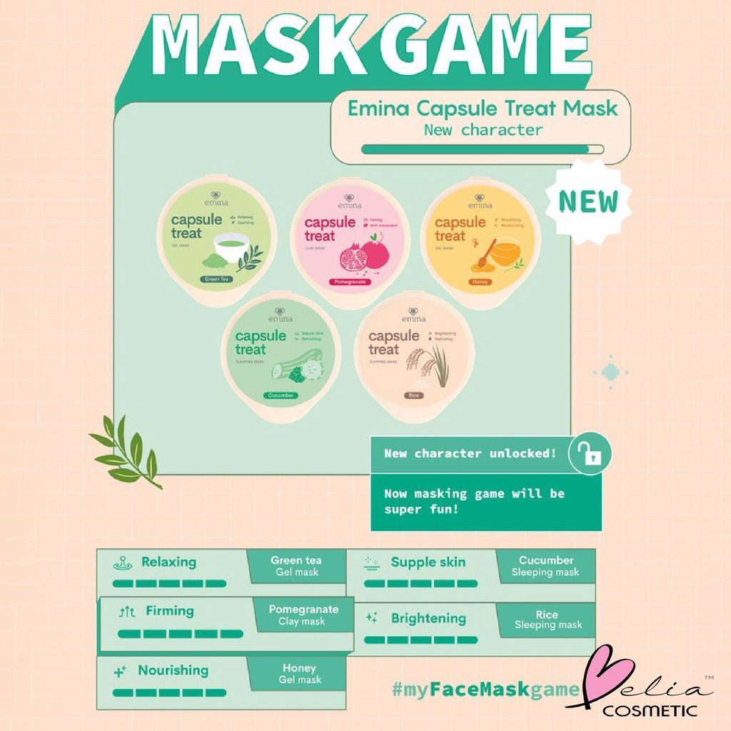 Emina Masquerade Face Sheet Mask 23g & Capsule Treat Mask | Masker Wajah Praktis by Serba Ada