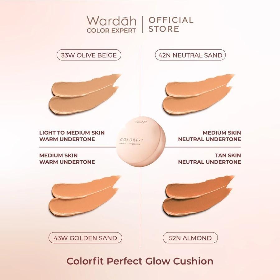 Wardah Colorfit Glow Cushion Refill Healthy-Glow Finish BB Foundation with CICA for Normal Dry Skin Medium Coverage Eco-Friendly BPOM Certified