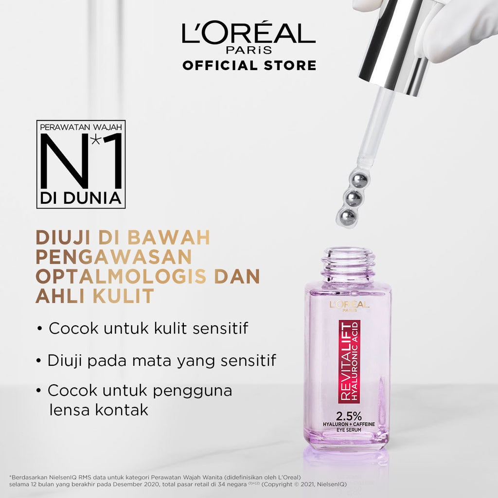 BARU! L'Oreal Paris Triple Roller 2.5% Hyaluron + Caffein Eye Serum Skincare - 20ml (Eye Serum dengan Instant Cooling Effect untuk menyamarkan garis halus dalam 2 minggu)