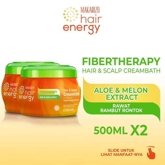 PAKET ISI 2 - Makarizo Hair Energy Fibertherapy Hair & Scalp Creambath Aloe & Melon 500 mL
