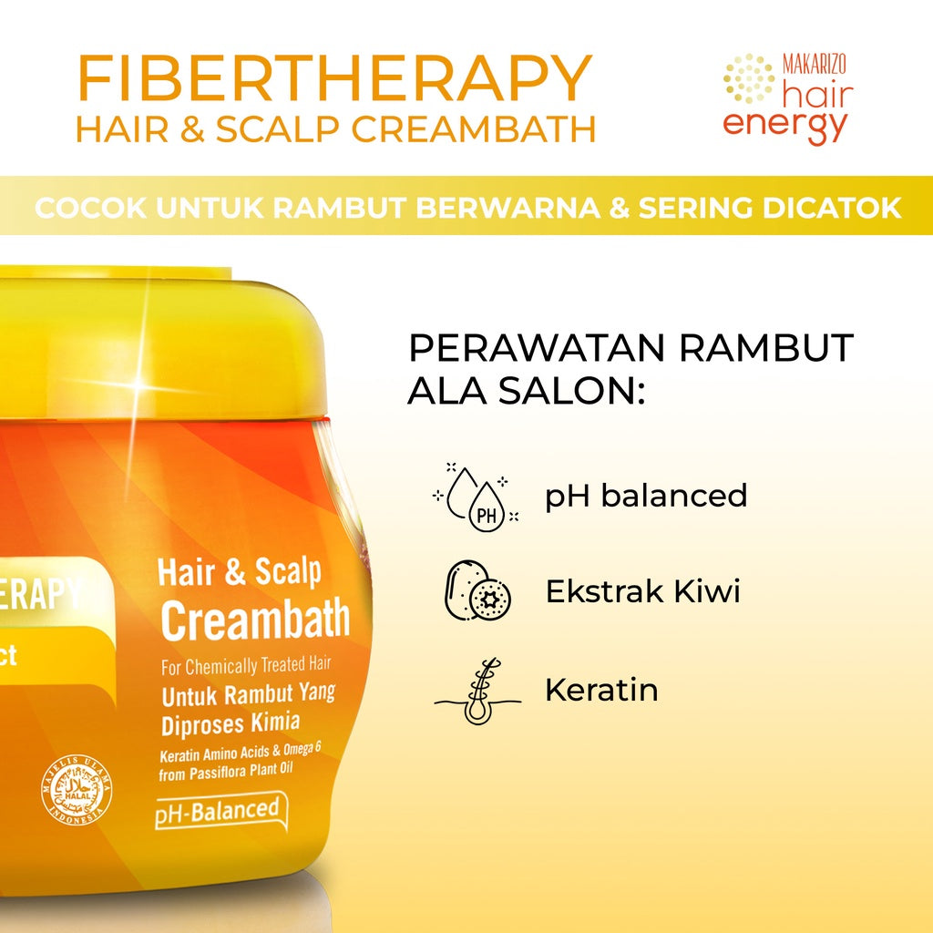 PAKET ISI 2 - Makarizo Hair Energy Fibertherapy Hair & Scalp Creambath Kiwi 500 mL