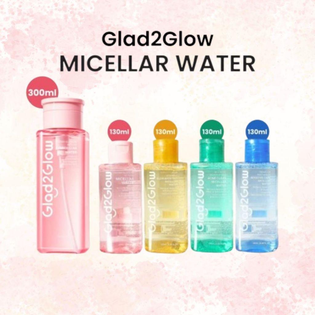 Glad2Glow Micellar Water Series 130ml & 300ml - Cherry Blossom Betaine Mugwort Acne Yuja Vit C Gentle Makeup Remover Facial Cleanser