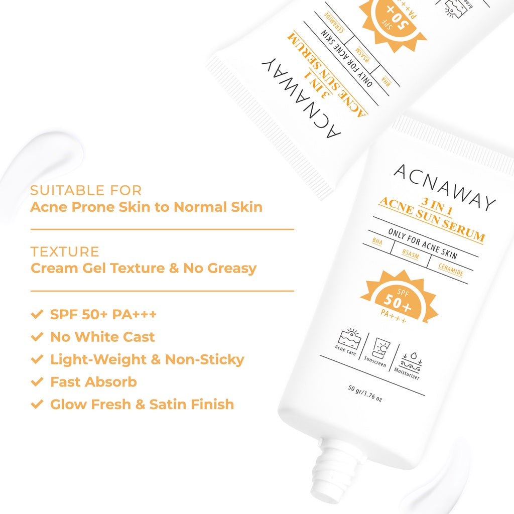 ACNAWAY 3 in 1 Acne Sun Serum SPF 50+ PA+++ – Sunscreen Wajah untuk Kulit Berjerawat & Sensitif | Melindungi Kulit dari Sinar UV, Mencerahkan, Merawat Skin Barrier Sunscreen Acne Prone Oily Skin Non Comedogenic Sun Screen Brightening Whitening