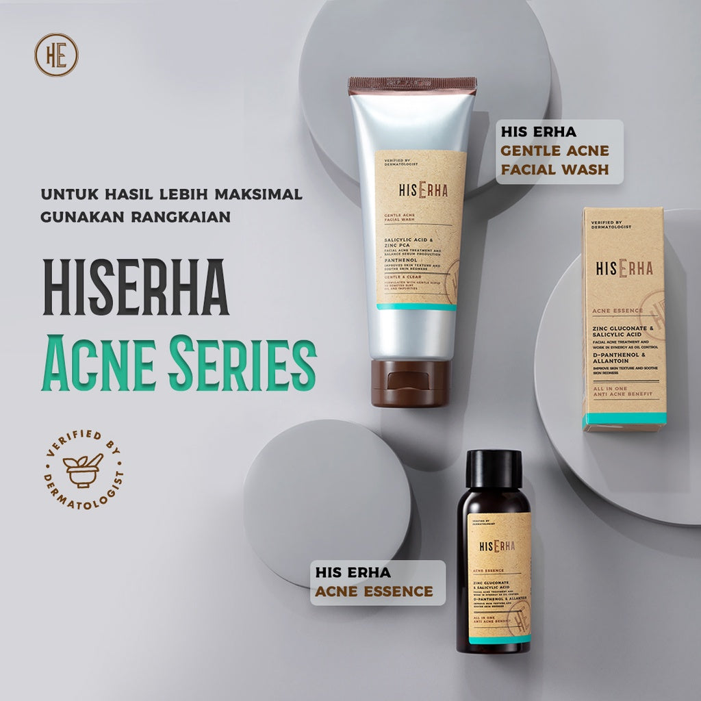 HIS ERHA Acne Essence All In One 60 ml - Serum Wajah Pria untuk Membantu Lawan Jerawat, Kontrol Minyak Berlebih, Wangi Segar Maskulin, Verified by Dermatologist, Zinc Gluconate, Salicylic Acid, Niacinamide, D-Panthenol, Allantoin