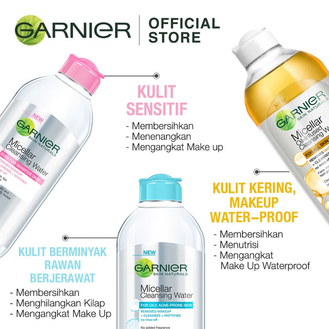 (PAKET HEMAT ISI 3) Garnier Micellar Oil-Infused Cleansing Water Skin Care - 125ml (Pembersih Wajah & Make up Waterproof Untuk Semua Jenis Kulit) - Makeup Remover