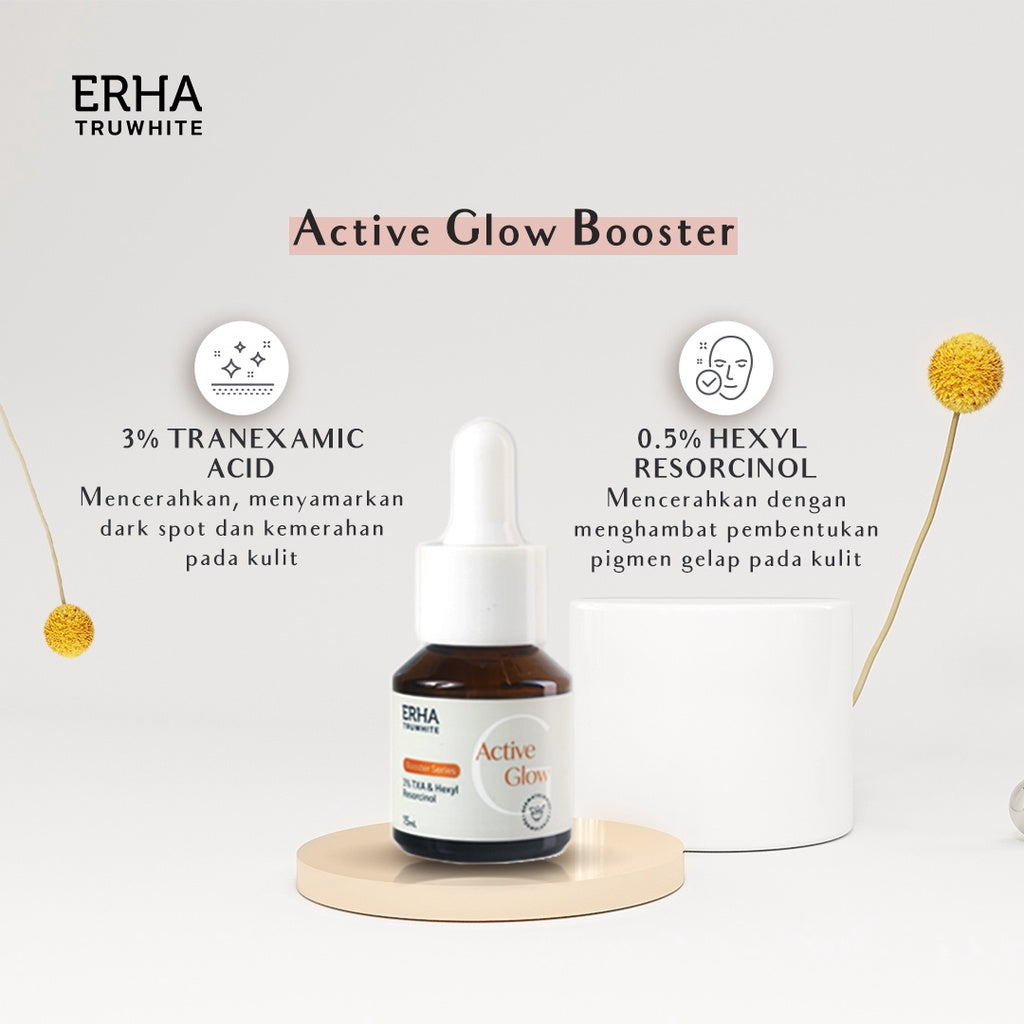 [BUNDLE] ERHA Truwhite Brightening Serum & Active Glow Booster - Paket Hemat untuk Cerah, Plumpy & Glowing / Atasi & Cerahkan Darkspot