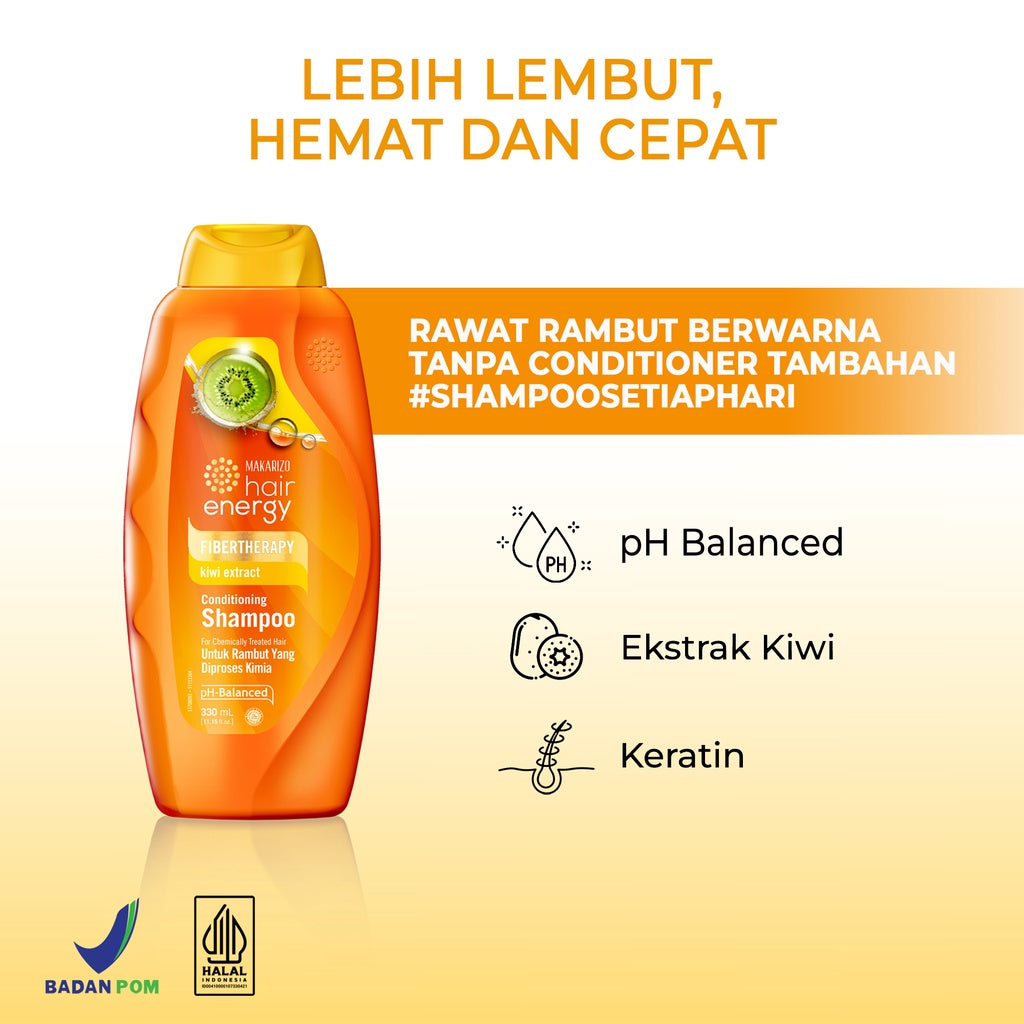 PAKET ISI 2 - Makarizo Hair Energy Fibertherapy Conditioning Shampoo Kiwi 330 mL