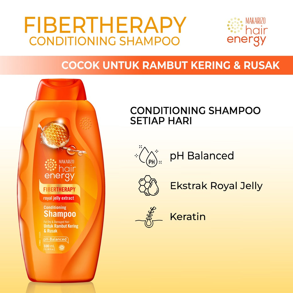 PAKET ISI 3 - Makarizo Hair Energy Fibertherapy Conditioning Shampoo Royal Jelly 330 mL
