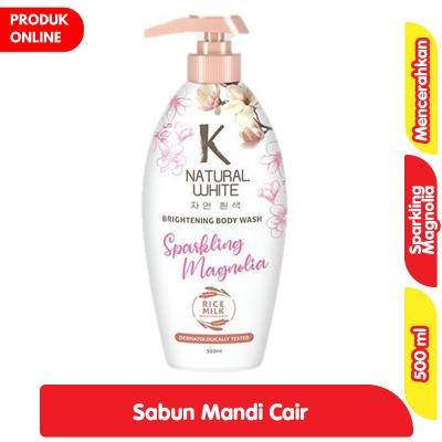 K-Natural White Body Wash Sparkling Magnolia – Pump 500ml | Glowing Skin with Brightening Magnolia & Milk Protein | Gentle Floral Body Cleanser