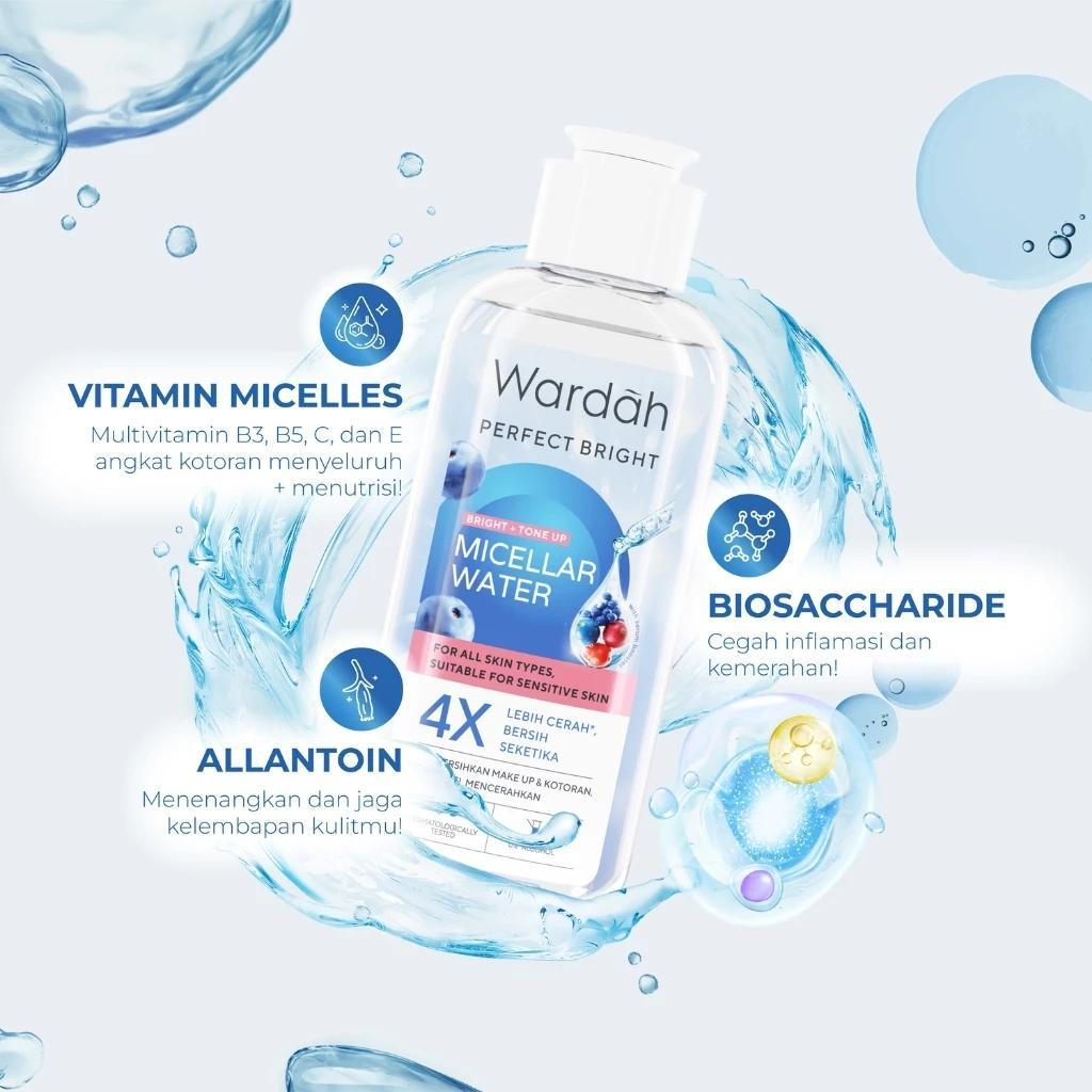 Wardah Perfect Bright TONE UP MICELLAR Water 100ml with Vitamin Micelles & Allantoin for 4x Brighter Skin Makeup Remover