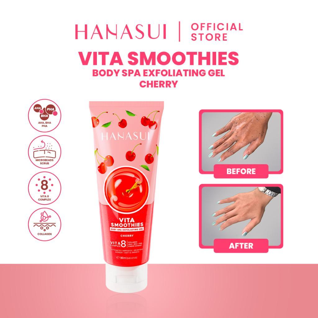 Hanasui Vita Smoothies Body Spa Exfoliating Gel 180ml Gentle Body Scrub & Peel with Double Exfoliator AHA BHA PHA Microbeads Collagen