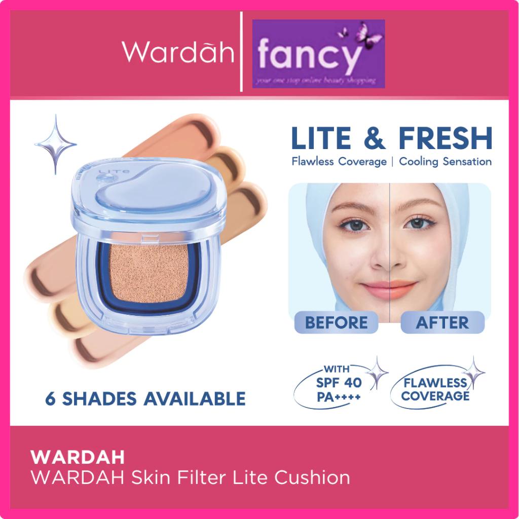 Wardah Lite Skin Filter Cushion 11g NEW Flawless Coverage Cooling Sensation for Sensitive Acne-Prone Skin with Ceramide SPF 40 PA++++ Lightweight Makeup Lasts 8 Hours