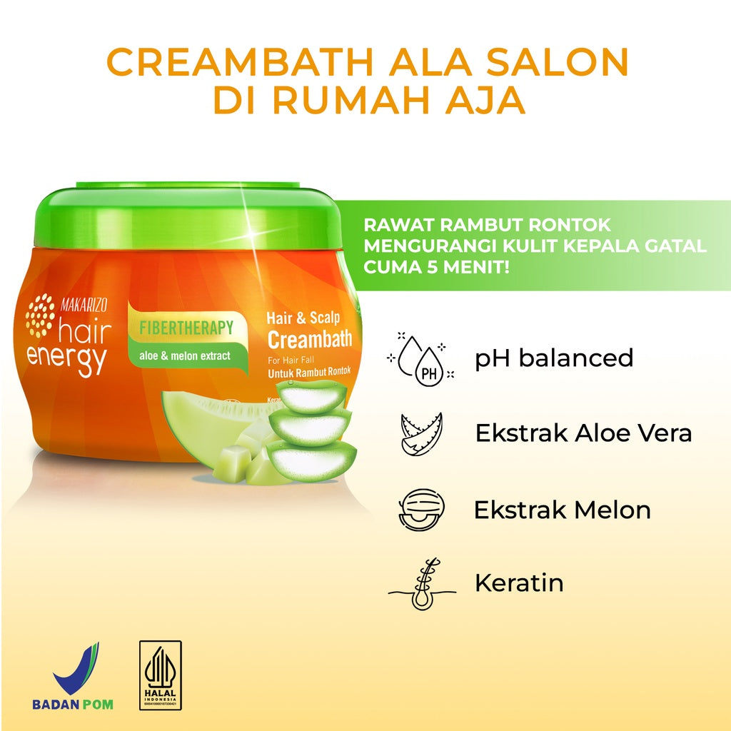 PAKET ISI 2 - Makarizo Hair Energy Fibertherapy Hair & Scalp Creambath Aloe & Melon 500 mL