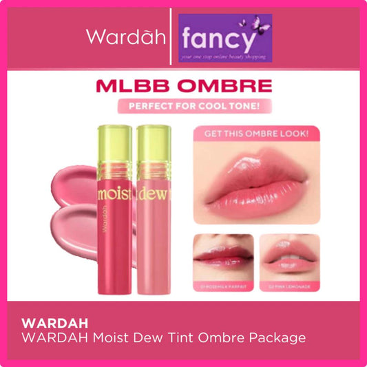Wardah Moist Dew Tint Ombre 2PCS 3g - MLBB & Pink Lemonade - 24H Lasting Moisture, Intense Color, Lightweight Dew, Halal, Vegan, Cruelty Free