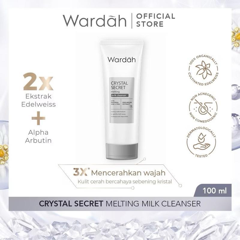 Wardah Crystal Milk Cleanser BrightGlow with Edelweiss & AHA+PHA 100ml Gentle Luxurious Cleanser for Brightening Hydrating & Refining Skin