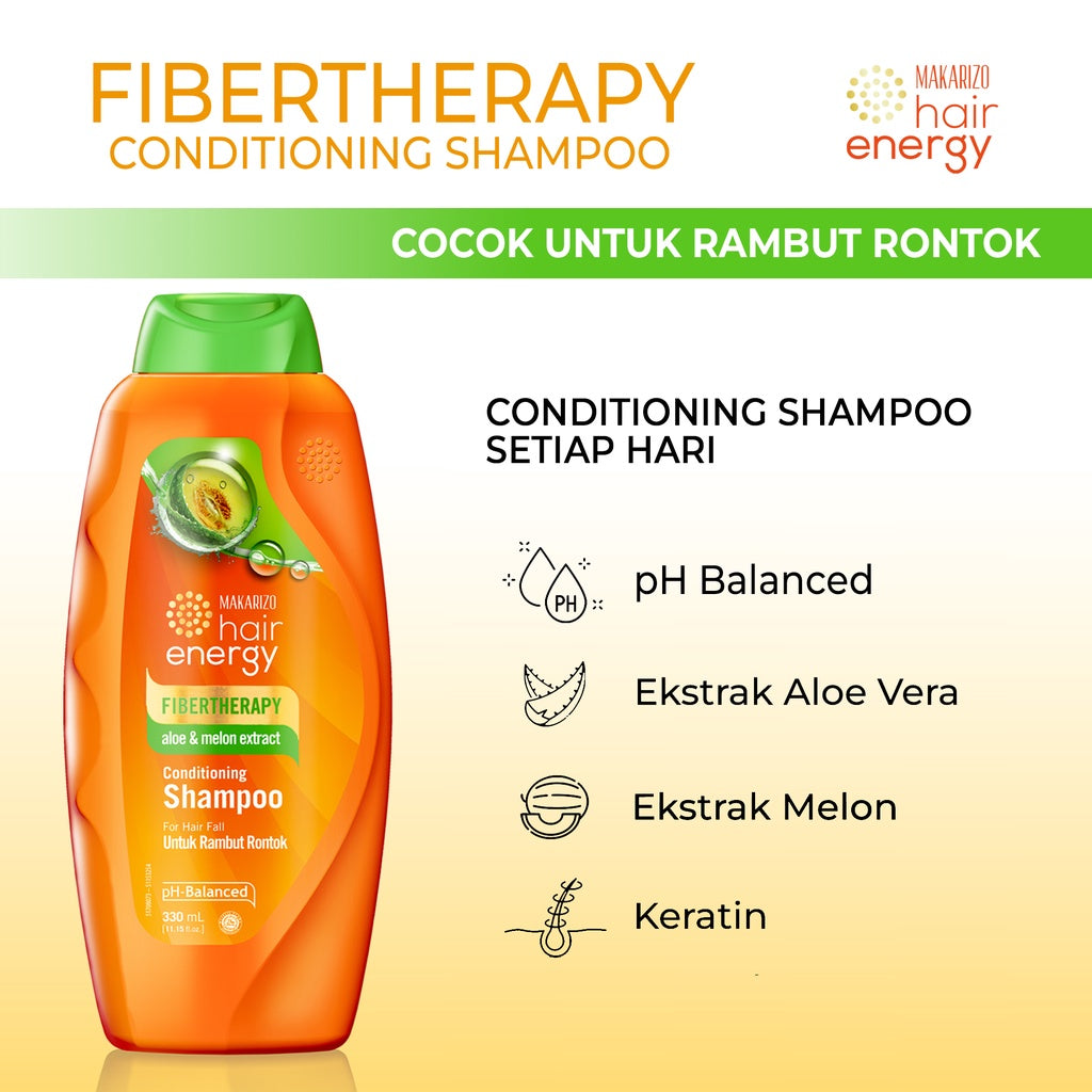 PAKET ISI 3 - Makarizo Hair Energy Fibertherapy Conditioning Shampoo Aloe & Melon 330 mL