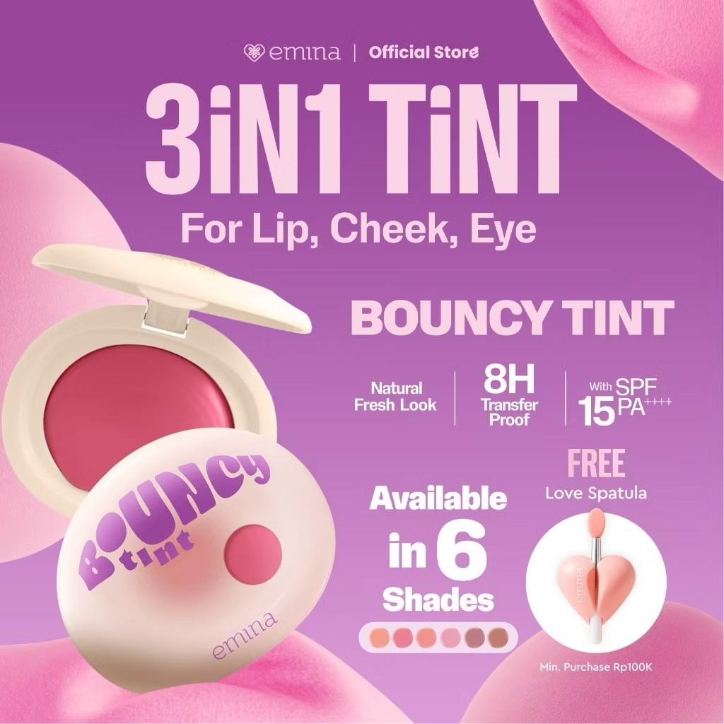 EMINA - Bouncy Tint 3 in 1 Lip, Cheek & Eye | Long Lasting Lightweight Lip Stain