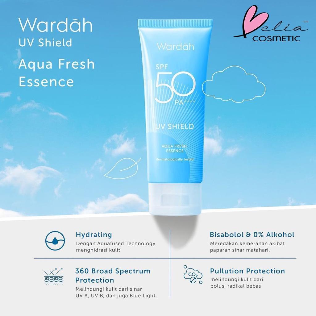 Wardah UV Shield Aqua Fresh Essence SPF 50 PA++++ - Ultra-Light Water-Based Sunscreen for All Skin Types with Bisabolol & AquaFused Technology