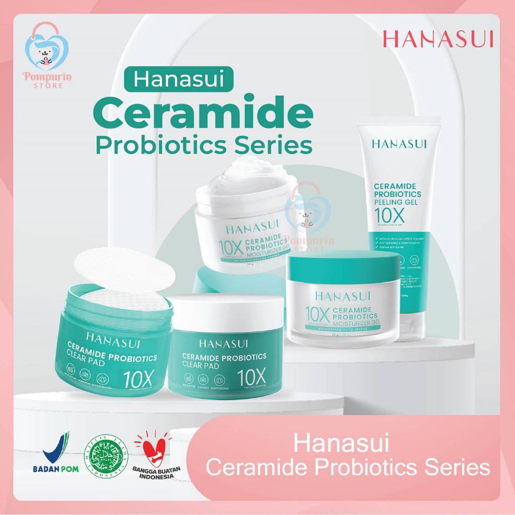 Hanasui Ceramide Probiotics Series Clear Pad 30s Moisturizer Gel 30g & Peeling Gel 100g with 10X Formula