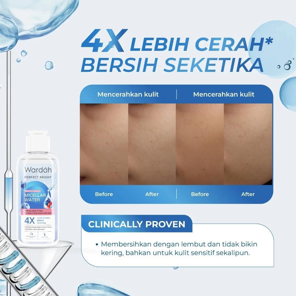 Wardah Perfect Bright TONE UP MICELLAR Water 100ml with Vitamin Micelles & Allantoin for 4x Brighter Skin Makeup Remover