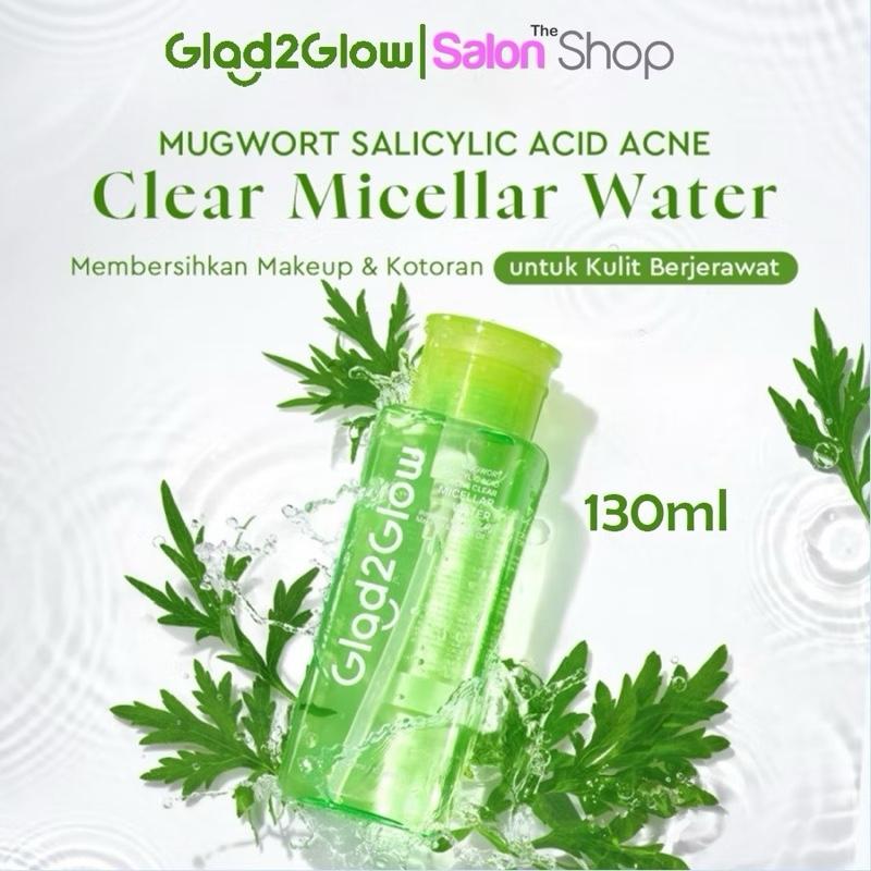 Glad2Glow Mugwort + Salicylic Micellar Water for Acne, Deep Clean & Calm - 130ml, Cruelty-Free, Alcohol-Free, Vegan, Dermatologist-Tested