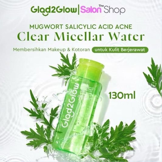 Glad2Glow Mugwort + Salicylic Micellar Water for Acne, Deep Clean & Calm - 130ml, Cruelty-Free, Alcohol-Free, Vegan, Dermatologist-Tested
