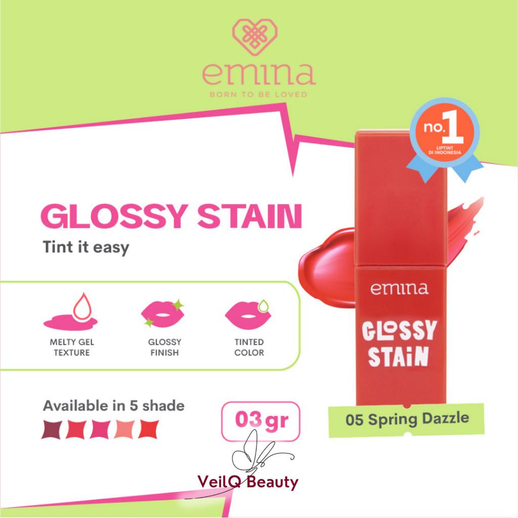 Emina Glossy Stain Lip Tint Bibir Glossy Finish Melembabkan