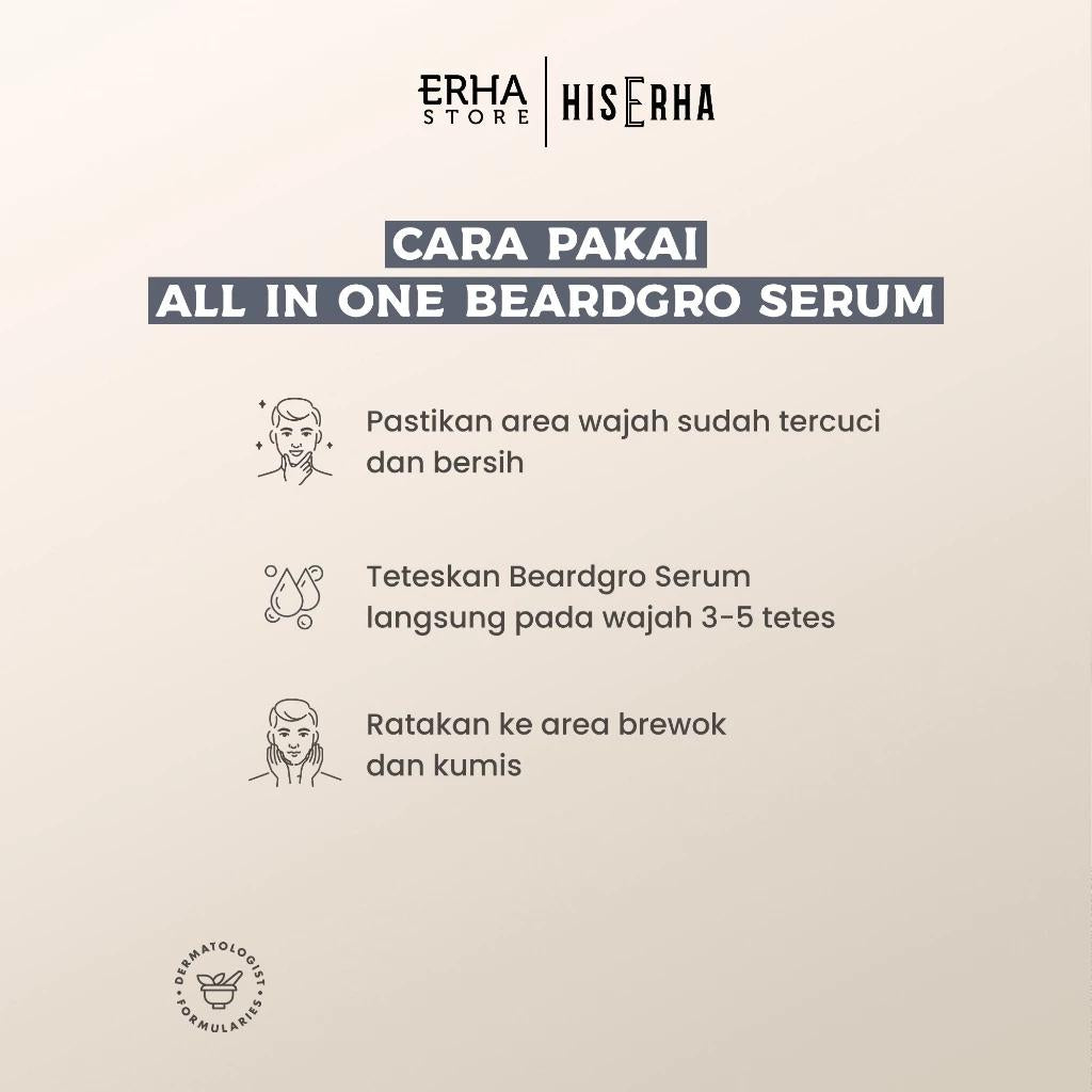 HIS ERHA Beardgro Serum 20 ml - Beard Growth Serum for Men, Stimulates Fast & Thick Beard, Dermatologist Verified