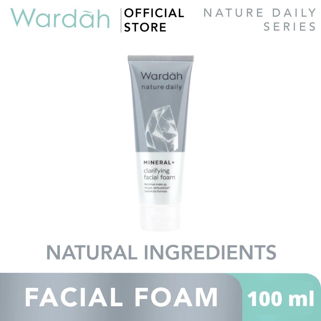Wardah Nature Daily Mineral+ Clarifying Facial Foam 75ml - Cleanses Makeup Oil & Pollution with Olive Ingredients & Carbon Activ Formula