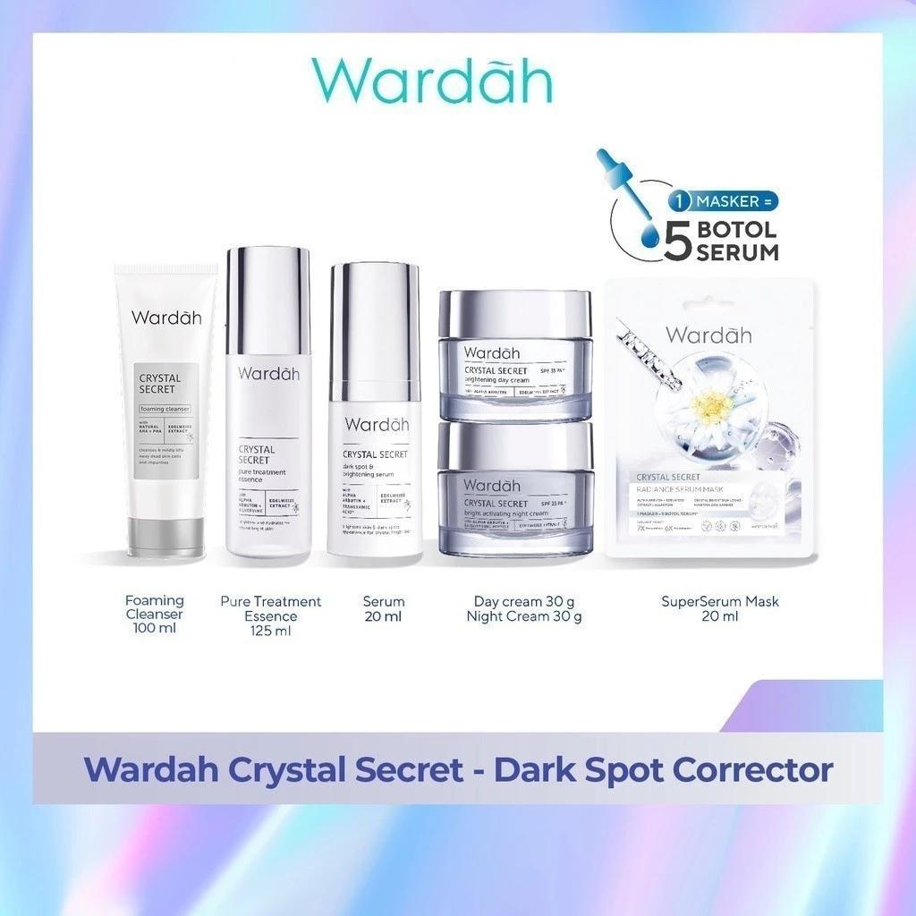 Wardah Crystal Secret Series | Day&night Cream | Cleanser | Toner | Cleansing Gel