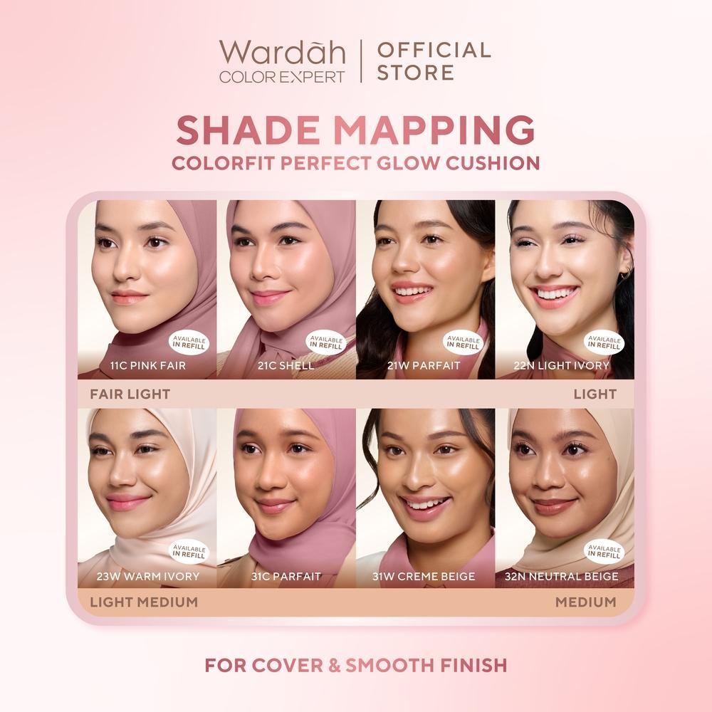 Wardah Colorfit Glow Cushion Refill Healthy-Glow Finish BB Foundation with CICA for Normal Dry Skin Medium Coverage Eco-Friendly BPOM Certified