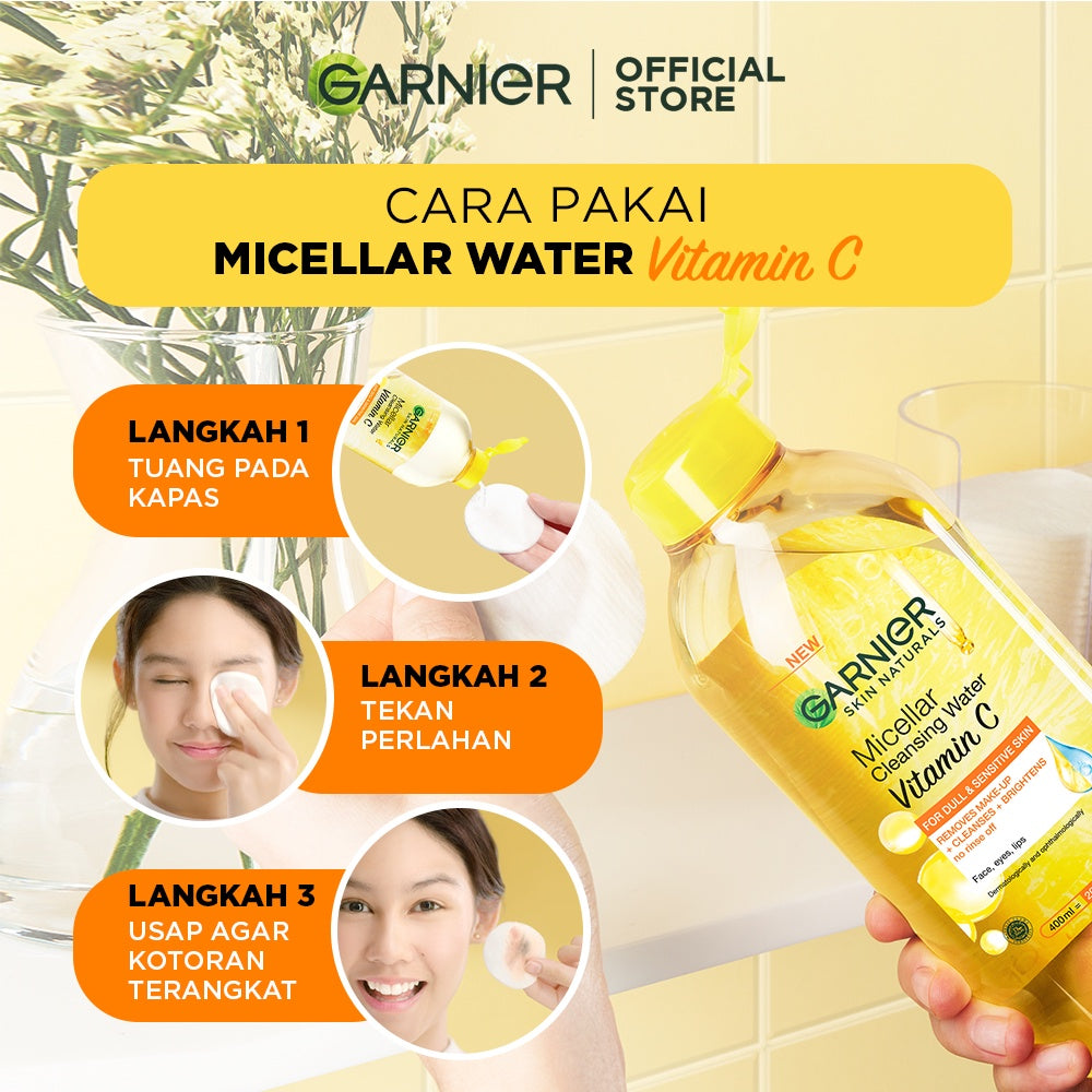 Garnier Micellar Water Vitamin C 125ml 3 pcs - Skincare Pembersih Wajah & Makeup Kulit Cerah