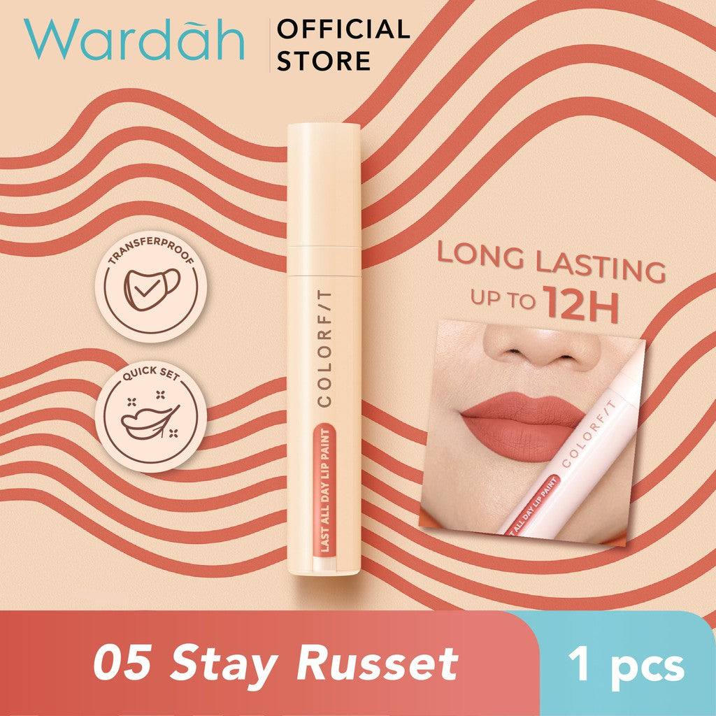 [LIP MATTE TAHAN LAMA] WARDAH Colorfit Last All Day Lip Paint 4 gr (Shade 1-12) Tahan Lama Hingga 12 Jam - Transferproof dengan One Swipe Coverage - Warna Intense - Lipstik Tahan Air dan Minyak - Liptint Anak Sekolah - Liptint - Makeup